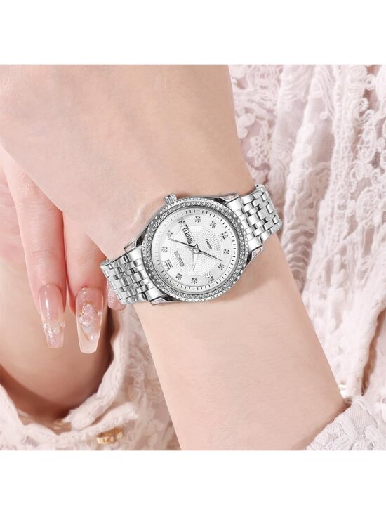 Women\'s Silver Stainless Steel Luxury Elegant Dress Quartz Analog Wrist Watch main image 6